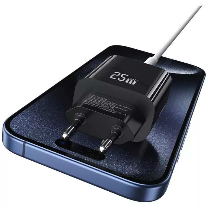 Cargador USB usams USA001629 25W 1×USB-C + 1×USB-A carga rápida