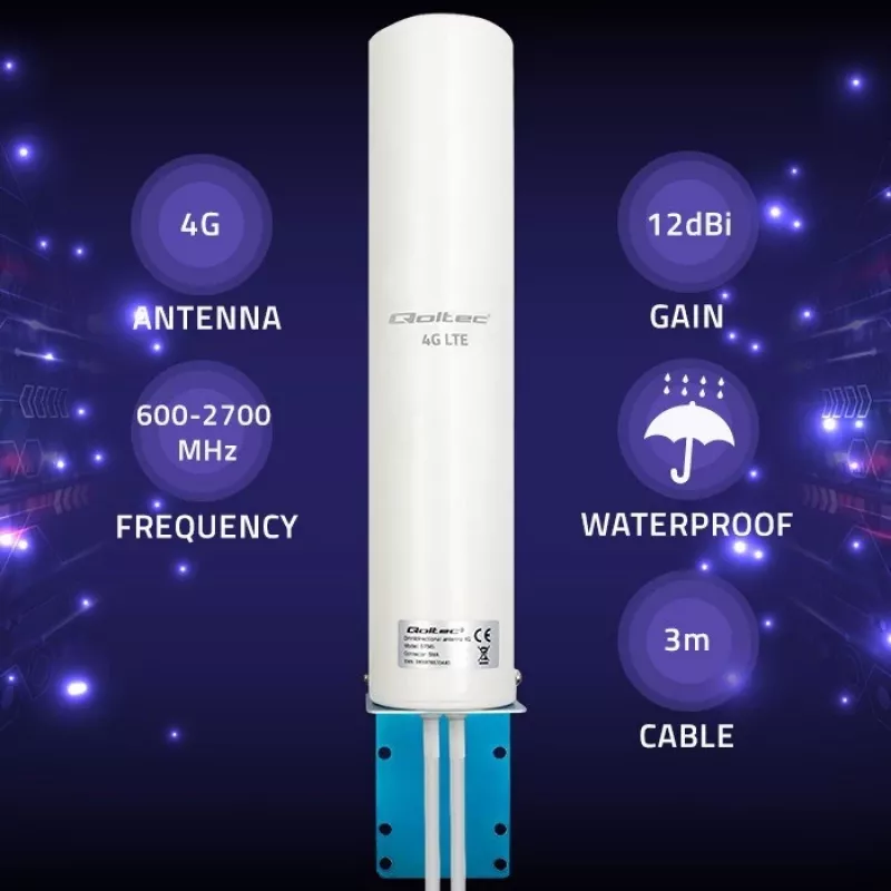 Antena doble 4G-LT omnidireccional QOLTEC 57045 12 dBi