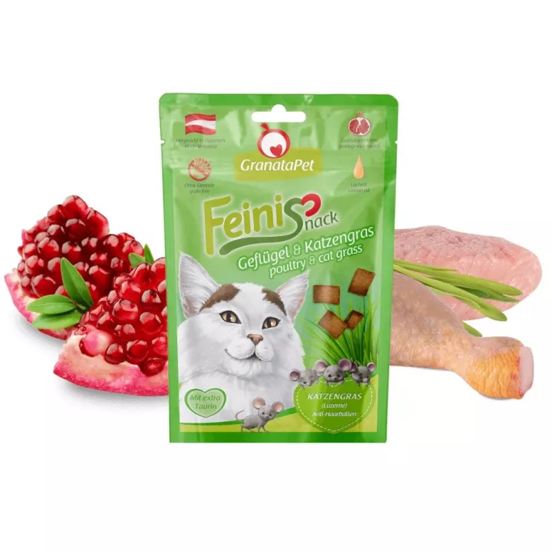 Snacks para gatos Fox4Pets GRANATAPET FeiniSnack Aves con hierba gatera, snack carnoso y firme, 50 g, sin cereales, para gatos adultos
