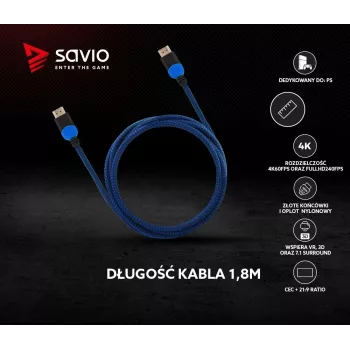 Cable HDMI Savio GCL-02 1,8 m HDMI Type-A (estándar) negro, azul