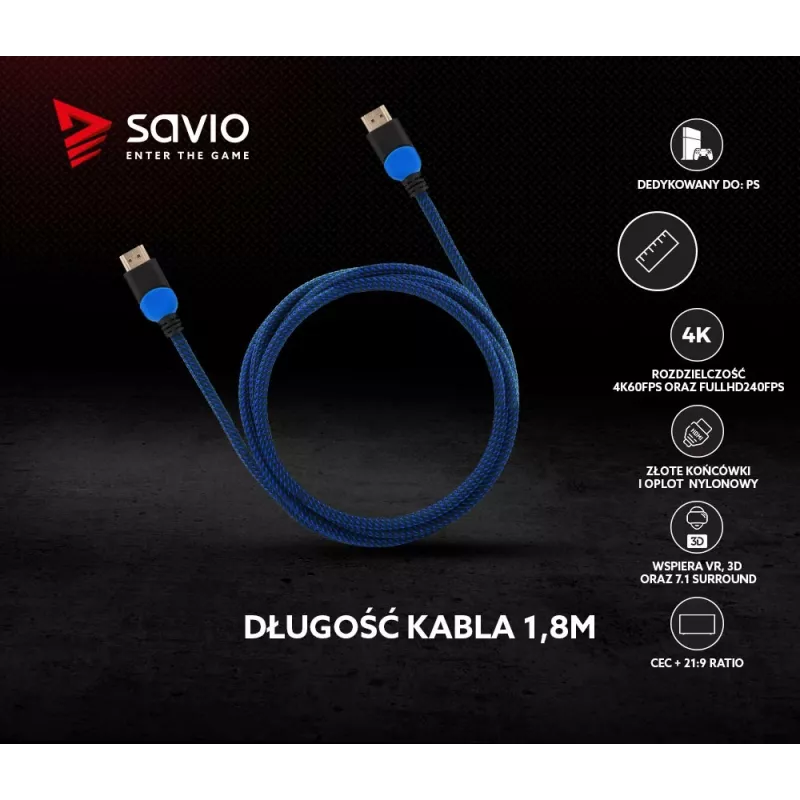 Cable HDMI Savio GCL-02 1,8 m HDMI Type-A (estándar) negro, azul