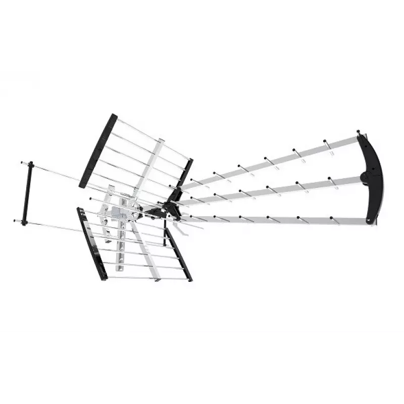 Antena DVB-T exterior/interior LIBOX LB2000 con amplificador de 69 dB, doble polarización, 174–790 MHz, aluminio/negro
