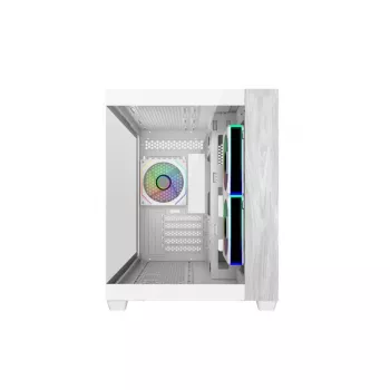 Cooler Master E481-WHNN-S00 Elite 481 WOOD blanco, mATX, panel frontal, cristal templado vista completa 70°