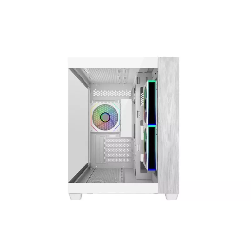 Cooler Master E481-WHNN-S00 Elite 481 WOOD blanco, mATX, panel frontal, cristal templado vista completa 70°