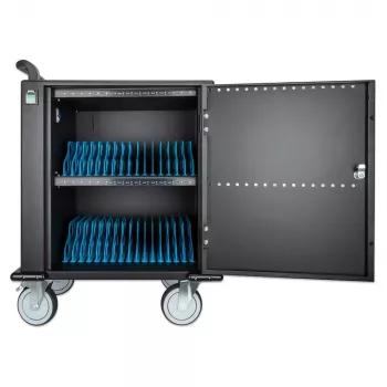 Manhattan Carro/Carrito de carga de 32 tomas por USB-C para iPad hasta 13 pulgadas, MacBook Air hasta 13 pulgadas y Chromebook hasta 14 pulgadas, también otros tablets/smartphones (con cable dispositivo a USB-C), compartimentos 330x22x235 mm, cable de carga de dispositivo no incluido (recomendado cable USB-C 35