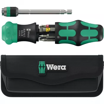 Kraftform Kompakt 26 RA-R con bolsa, juego de puntas negro/verde, 6 piezas, 1/4, con función de carraca y portapuntas de cambio rápido Rapidaptor