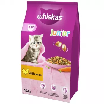Pienso seco para gatos Whiskas Kitten pollo, 14 kg – para gatitos en crecimiento, 35,7% proteína, 13,6% grasa