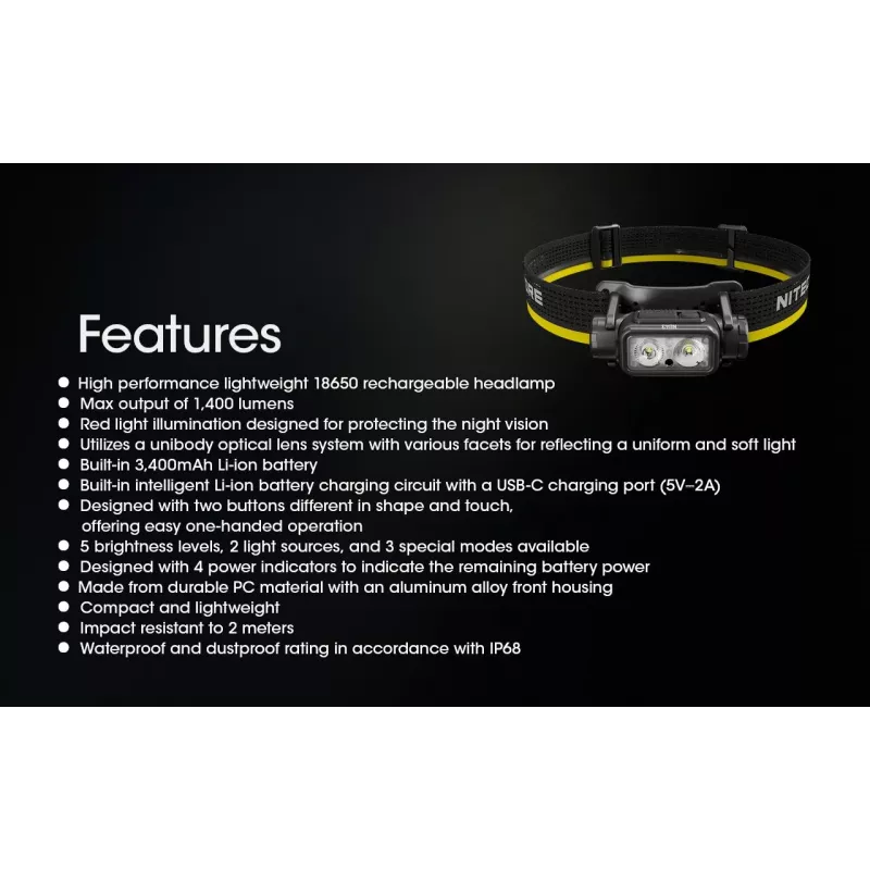 Linterna frontal Nitecore NU43 1400 lúmenes compacta ligera