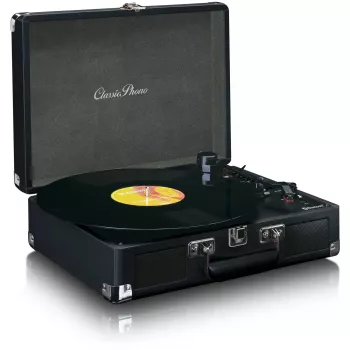 Tocadiscos con accionamiento por correa Lenco TT-115 Negro – tocadiscos portátil tipo maletín, Bluetooth 5.0, grabación por USB, 33/45/78 rpm