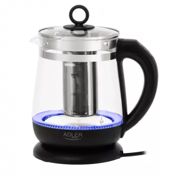 Adler Hervidor de agua | AD 1299 | Eléctrico | 2200 W | 1,5 L | Vidrio | Base giratoria 360° | Negro