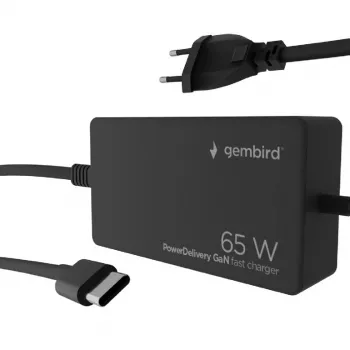 Cablexpert NPA-AC-PDQC65-01 cargador rápido GaN USB Type-C 65 W PowerDelivery, negro | Cablexpert