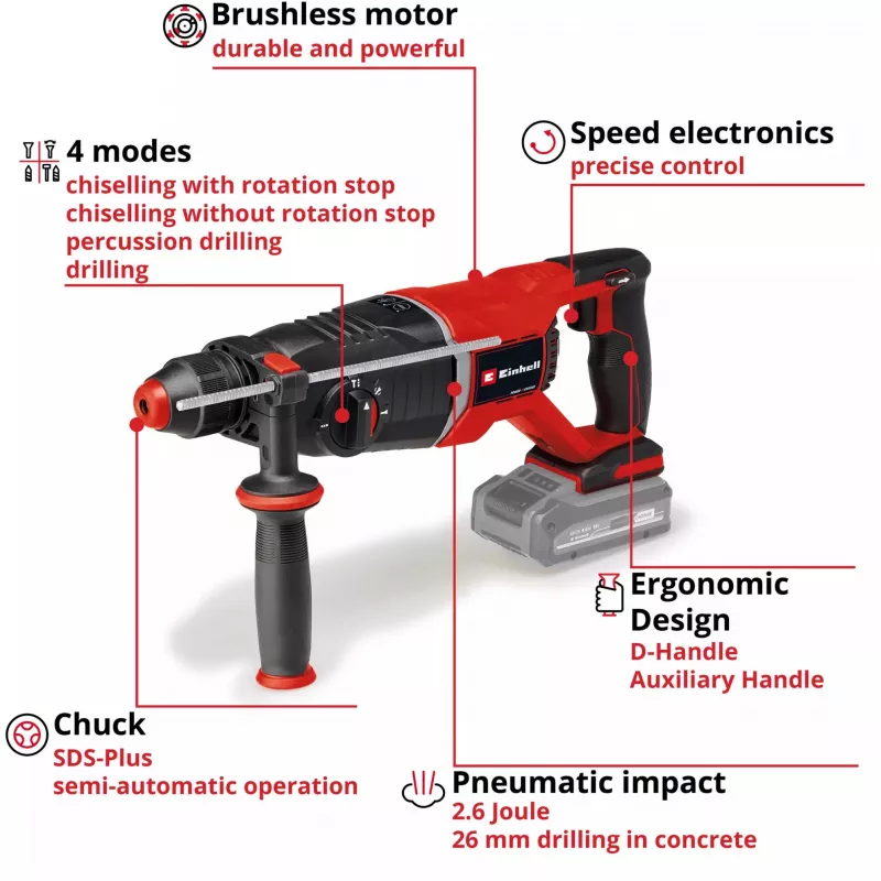 Professional martillo perforador de batería TP-HD 18/26 D Li BL - Solo, 18 voltios (negro/rojo, sin batería ni cargador, en E-Case)