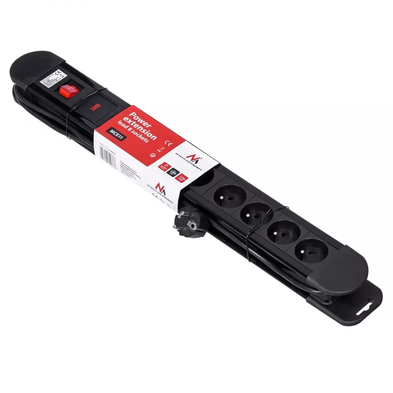 Regleta de alimentación MACLEAN MCE11 — 8 tomas AC, cable de 1.5 m, interior, negra, con interruptor on/off