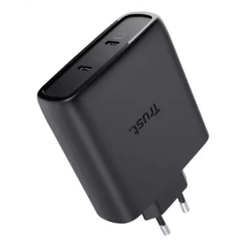Cargador TRUST Maxo 100W 2 puertos USB-C GaN — 100 W, 2× USB-C, máx. 20 V, cable de 2 m, negro