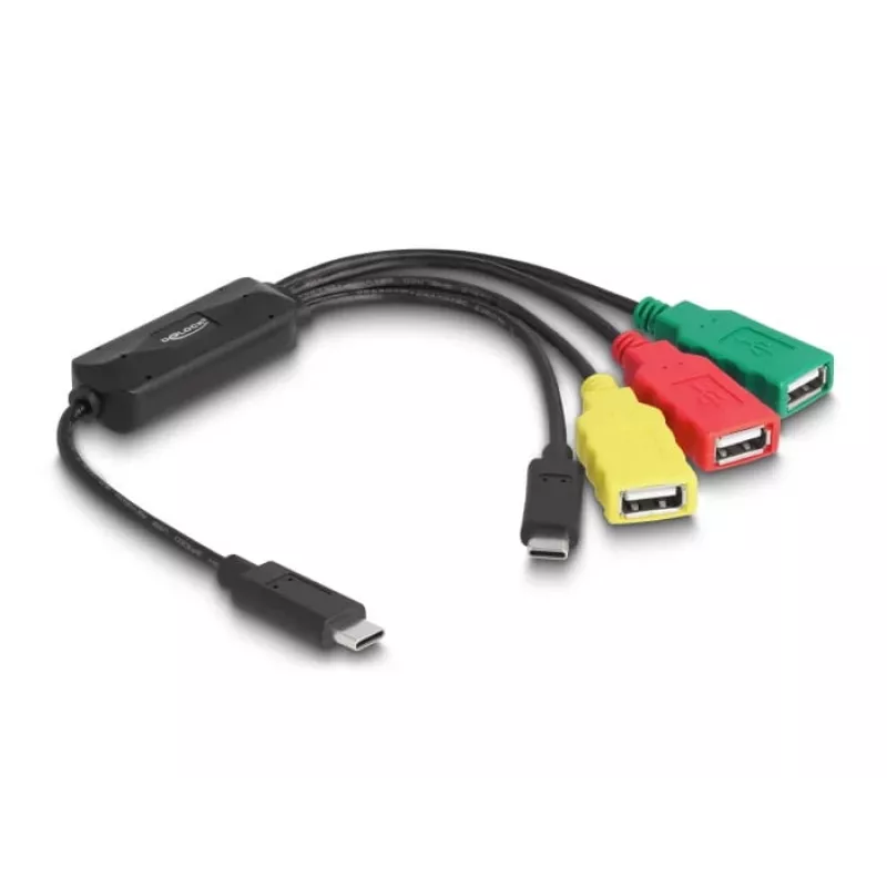 Hub USB DeLOCK 4 puertos USB 2.0 con cable USB Type-C a 3 x USB-A hembra + 1 x USB-C macho