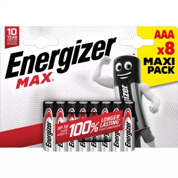 Pila desechable Energizer MAX AAA alcalina 1,5 V – pack de 8, cilíndrica, 10 años de duración