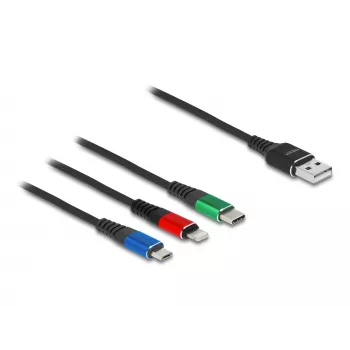 DeLOCK 90156 Cable de carga USB 3 en 1, Type-A a Lightning / Micro USB / USB Type-C, 2 m, multicolor