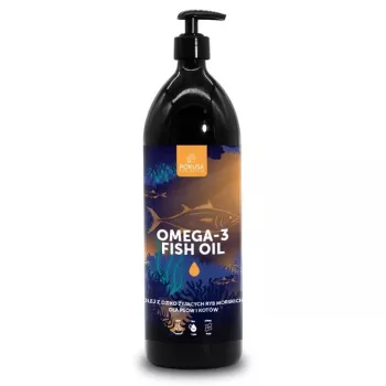 Complemento de aceite de pescado Omega-3 POKUSA para perros y gatos, líquido 500 ml, sabor a pescado, sin cereales