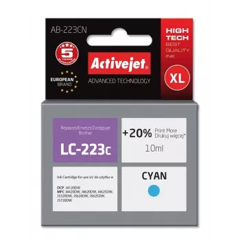 Activejet AB-223CN Tinta (sustituto de Brother LC223C; Supreme; 10 ml; cian)