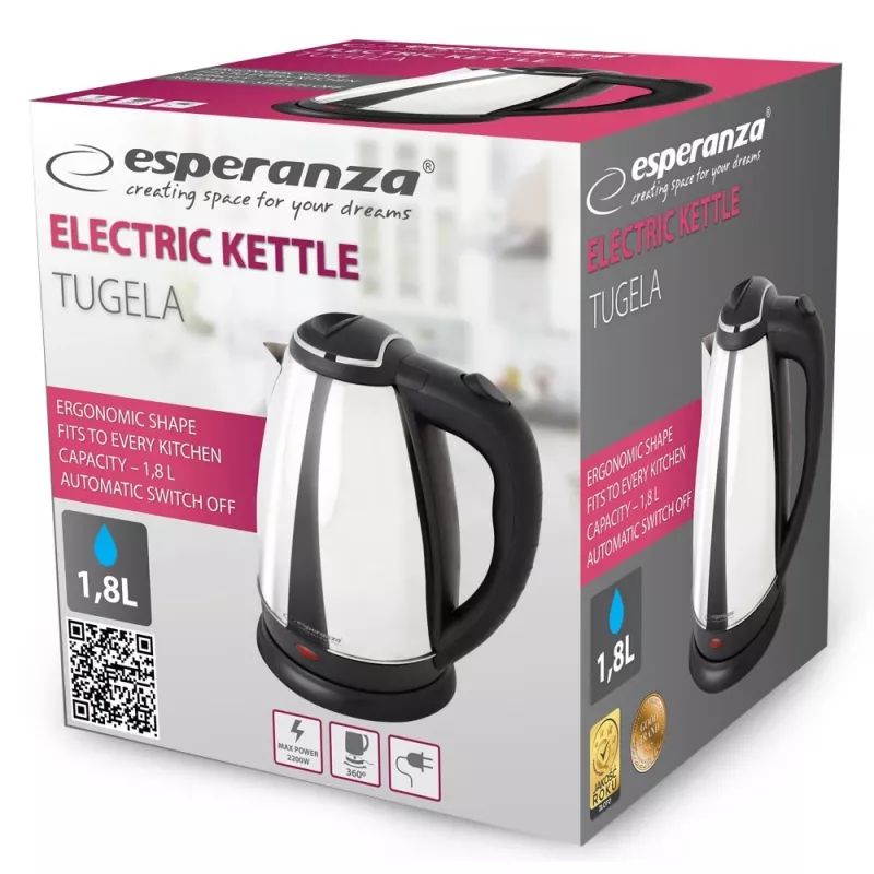 Hervidor de agua Esperanza EKK104S 1,8 L 2200 W Plata