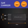 Cargador GaN 90W QOLTEC 52420 USB-C PD 5–20V 3A/4,5A salida, 220–240V entrada, cable de 1,8 m, negro