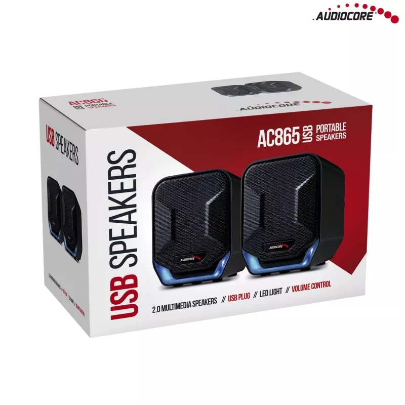 Audiocore AC865B altavoces USB 2.0 para ordenador, 6 W, negro/azul
