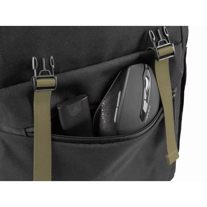 NATEC Niala NTO-2239 mochila para portátil de 39,6 cm (15,6 pulgadas), 18 L, resistente a salpicaduras, poliéster reciclado, negro/verde oscuro