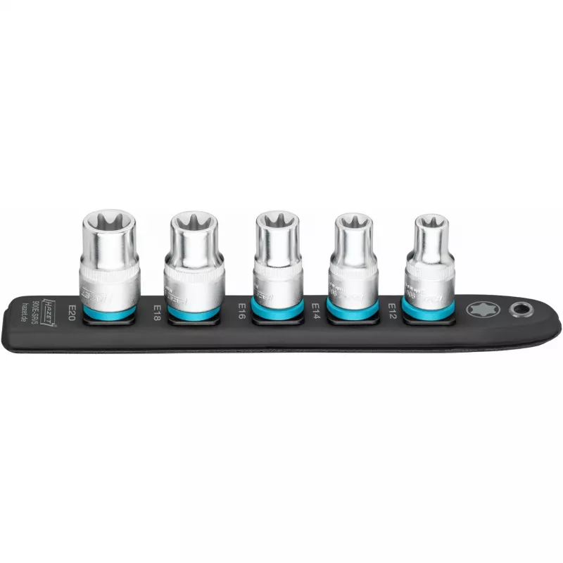 Juego de vasos Hazet 900E-SR/5 — accionamiento de 1/2 pulgadas vasos TORX cortos E12–E20