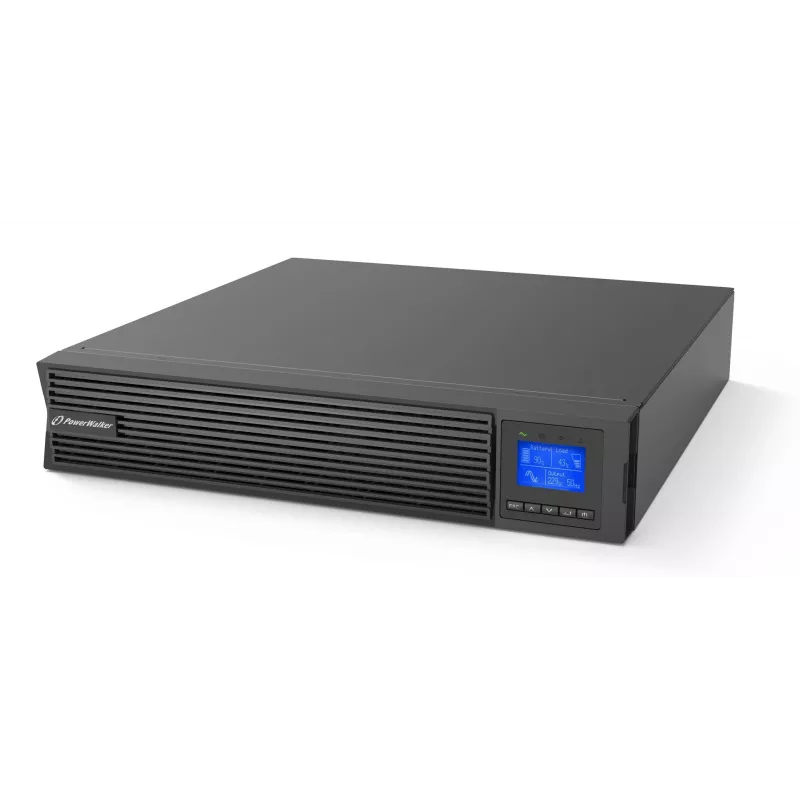 Sistema de alimentación ininterrumpida PowerWalker VFI 1000 ICR IoT, doble conversión online, 1 kVA / 1000 W, 8 salidas C13, LCD, rack/torre 2U, negro