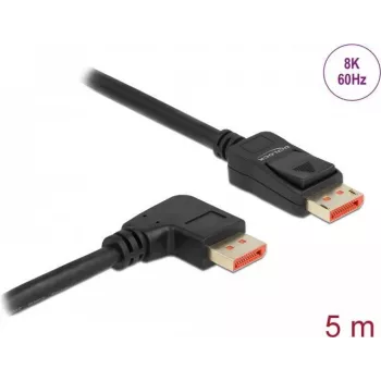 Cable DisplayPort DeLOCK 8K 60 Hz 5 m conector macho recto a conector macho 90° en ángulo