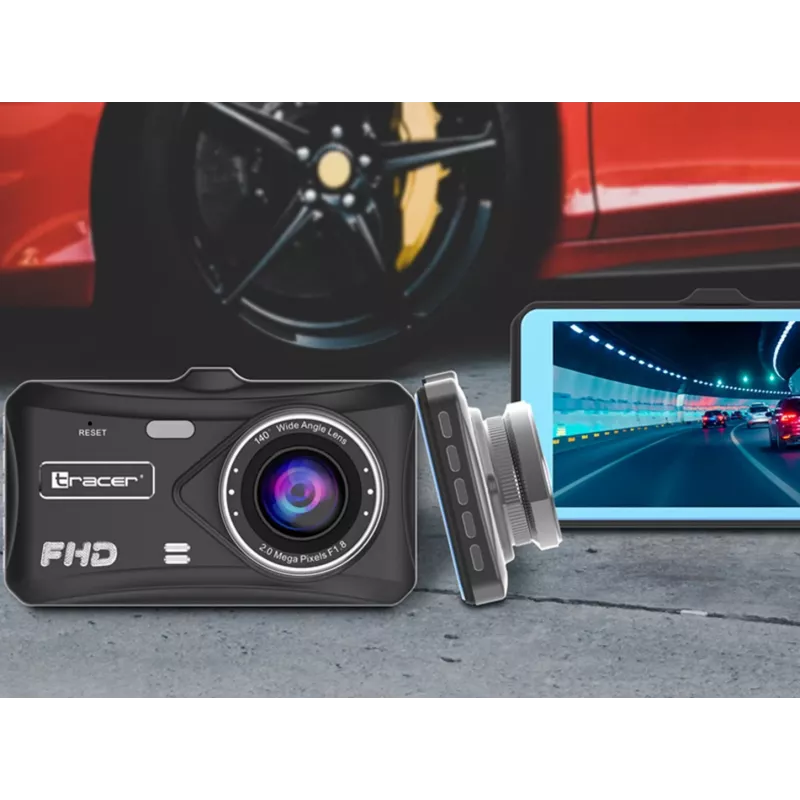 Dashcam TRACER 4TS Full HD Dual-Channel, cámara principal 2 MP, cámara interior 0,4 MP, ángulo 140°/60°, pantalla IPS 4