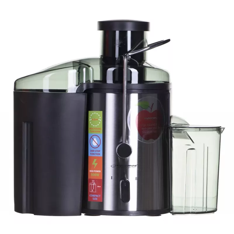 Exprimidor ESPERANZA EKJ002 — 500 W, recipiente de zumo de 0,45 L, recipiente de pulpa de 1,5 L, acero inoxidable/negro