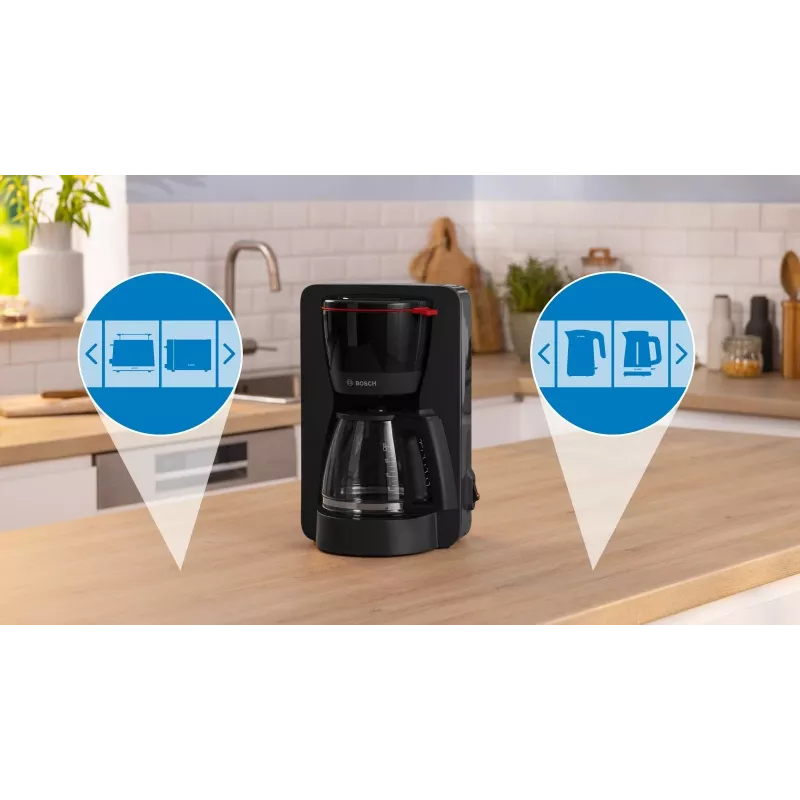 Cafetera de filtro Bosch TKA2M113, depósito de agua de 1,25 l, 15 tazas, negro