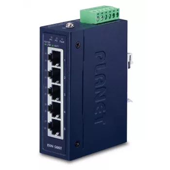 Switch de red PLANET ISW-500T, no gestionado 5 puertos Fast Ethernet (10/100), 12–48V, azul