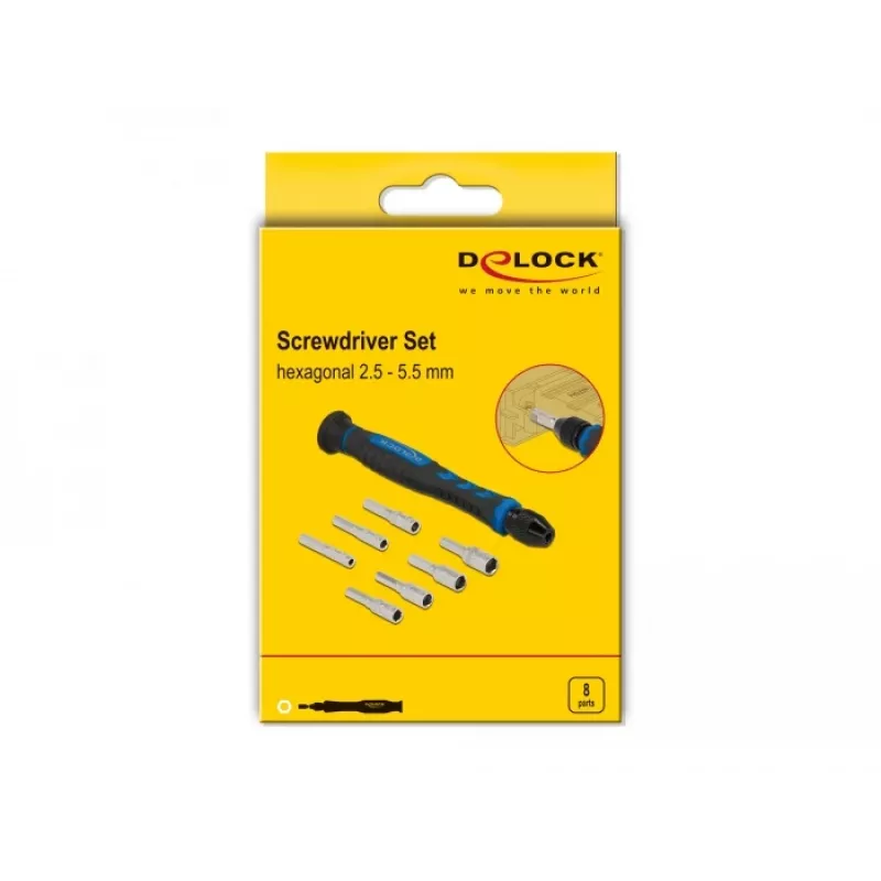 Set de destornilladores DeLOCK 90551 8 piezas Vaso hexagonal exterior 2,5 - 5,5 mm