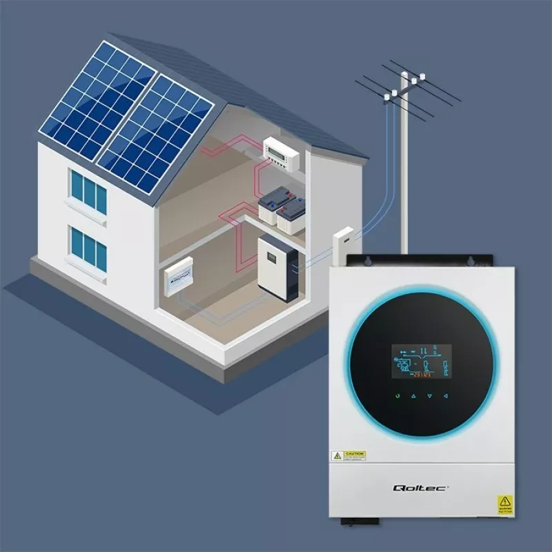 Qoltec, Convertidor de tensión, Inversor solar híbrido Off-Grid 4kVA 4kW 120A MPPT LCD Wi-Fi BMS Senoidal