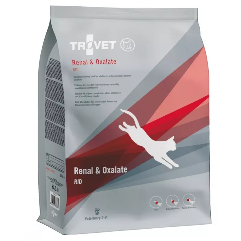 Alimento seco para gatos TROVET Renal & Oxalate RID dieta veterinaria, 2,5 kg, pollo, apoyo de las vías urinarias