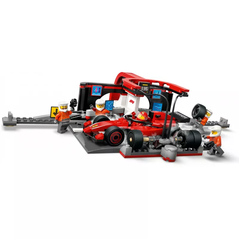 LEGO City F1-Boxenstopp-Set 60443 – Coche Ferrari F1, 322 piezas, 5 minifiguras, edad 6+