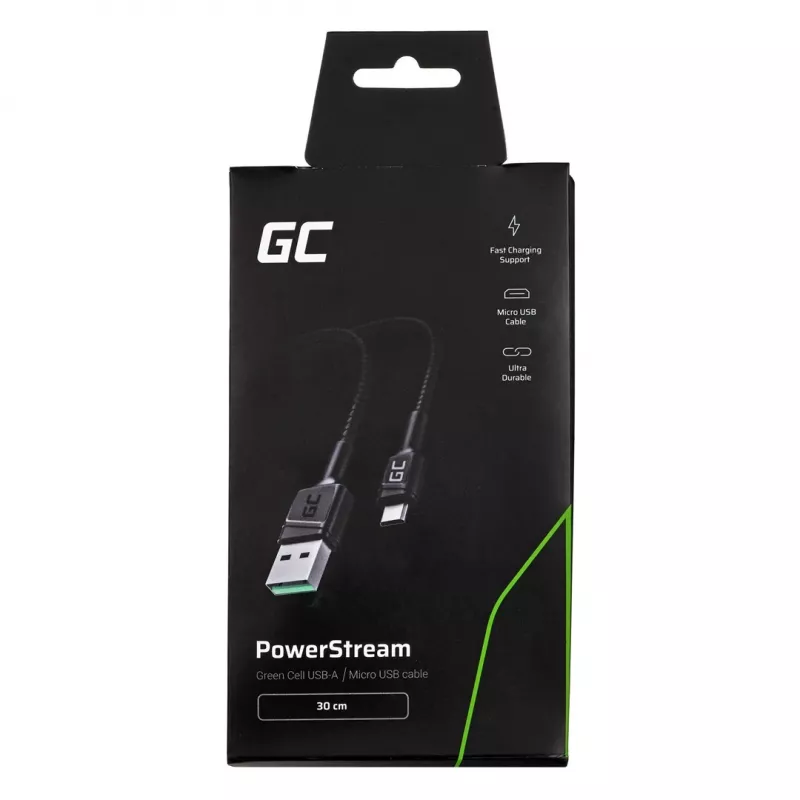 Cable USB 2.0 Green Cell KABGC23, USB A a Micro-USB B, 0,3 m, negro
