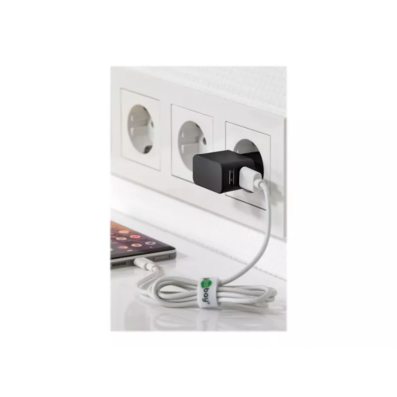 Cargador USB dual goobay - fuente de alimentación - 12 vatios - 2,4 A - 2 puertos de salida (USB) - negro (44951)