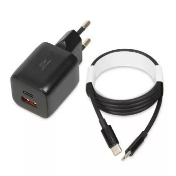 Fuente de alimentación externa IBOX ILUC42B 12 V 2 A, 33 W, USB-A + USB-C PD3.0, QuickCharge 3.0, universal