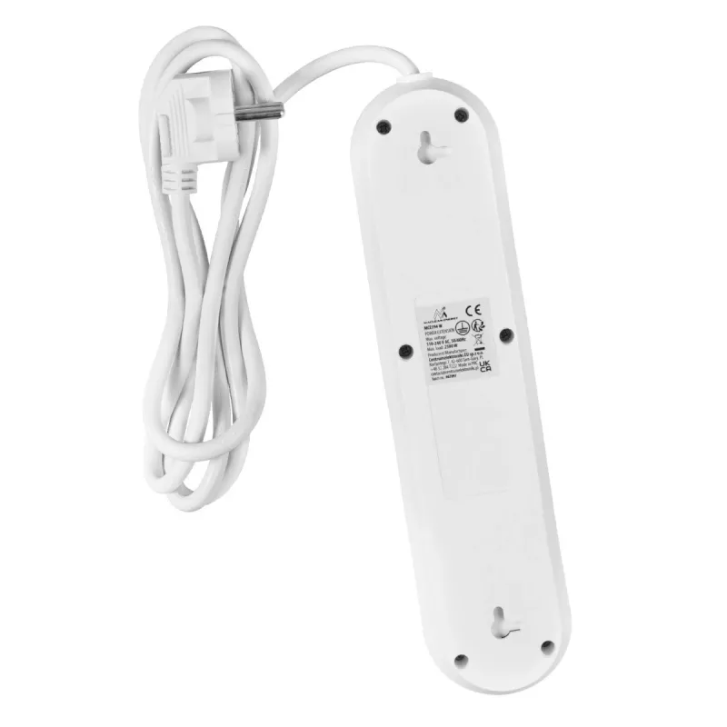Regleta de enchufes MACLEAN MCE394W — 3 enchufes, 3×USB 2,1A, 110–240V AC, 2500W, cable de 1,5 m, blanca