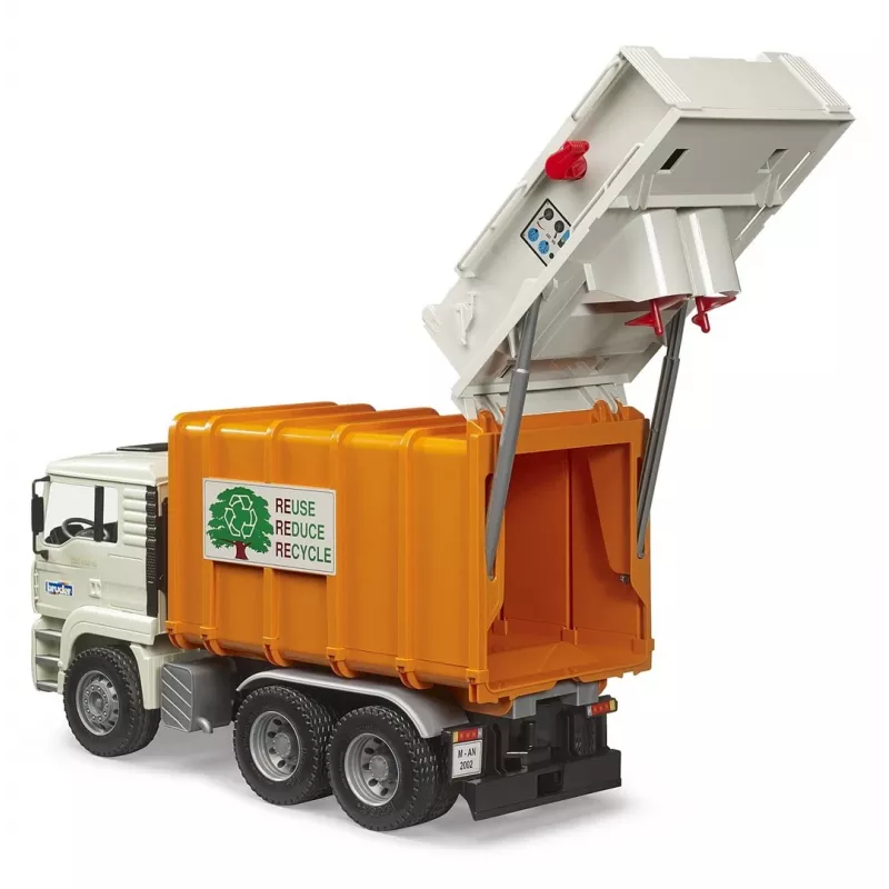 Bruder 02772 MAN TGA camión de basura de carga trasera, vehículo de juguete