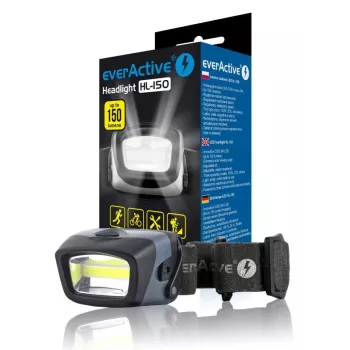 Linterna frontal everActive HL-150, linterna de cabeza, 150 lm, 3 W, IPX4, 3×AAA, negra