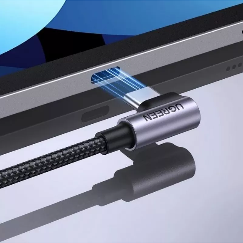Ugreen USB-C (recto) / USB-C (acodado) PD QC 60W 3A 0,5 m US255 (gris)