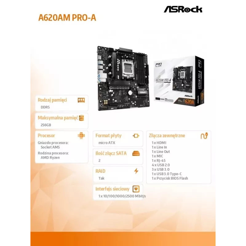 Placa base ASRock A620AM PRO-A AM5 Micro-ATX