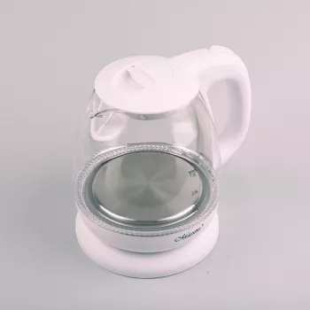 Hervidor eléctrico Maestro MR-055 blanco — 1 L, 1100 W, carcasa de cristal, retroiluminación, indicador de nivel de agua