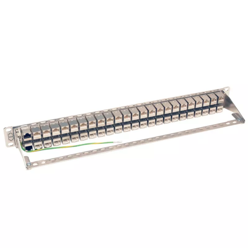 Tripp N254-048-SH-6A 48 puertos 1 U montaje en rack panel de conexiones Cat6a STP blindado pasante - RJ45 Ethernet - TAA - 10 Gigabit Ethernet - RJ-45 - Cat6a - plata - blanco - instalación en rack