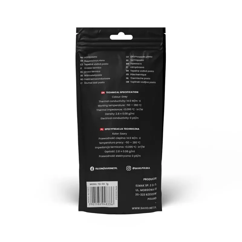 Pasta térmica Savio TG-04 para disipador