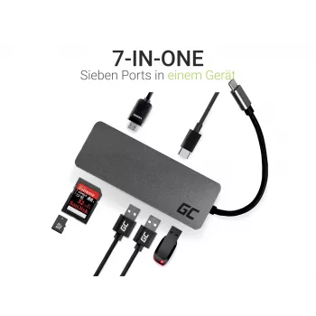 Green Cell AK50 - USB 3.2 Gen 1 (3.1 Gen 1) Type-C - USB 2.0 - USB 3.2 Gen 1 (3.1 Gen 1) Type-A - USB 3.2 Gen 1 (3.1 Gen 1) Type-C - MicroSD (TransFlash) - SD - Plata - Apple MacB